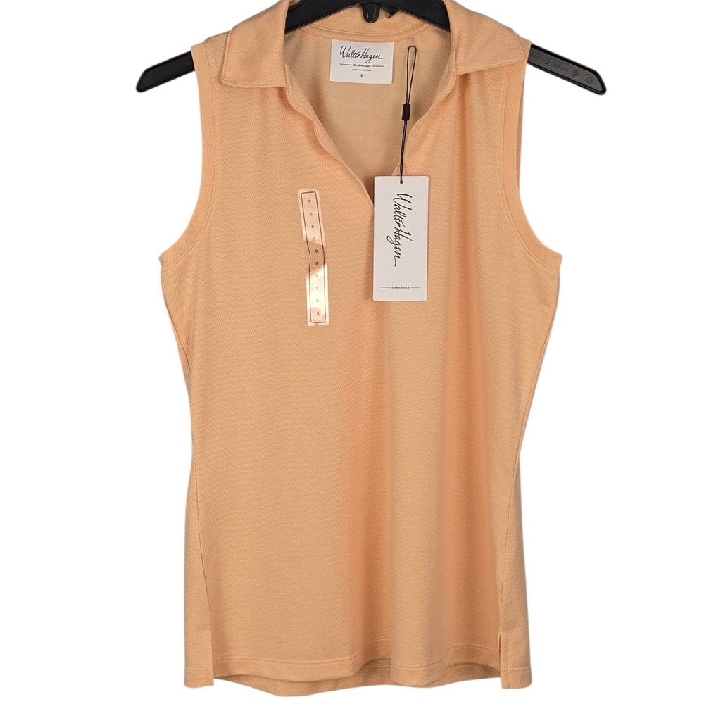 Walter Hagen Sleeveless Golf Polo Womens Small Orange Peach Scallop Neck NWT - Picture 2 of 6
